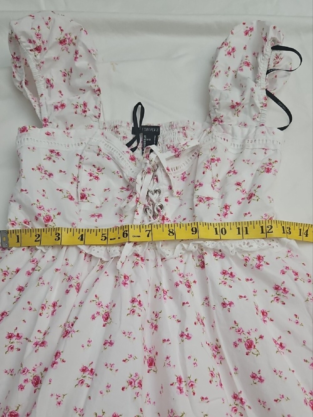 Forever 21 White Dress with Pink Floral Print and Lace-Up Bodice - Picture 11 of 11